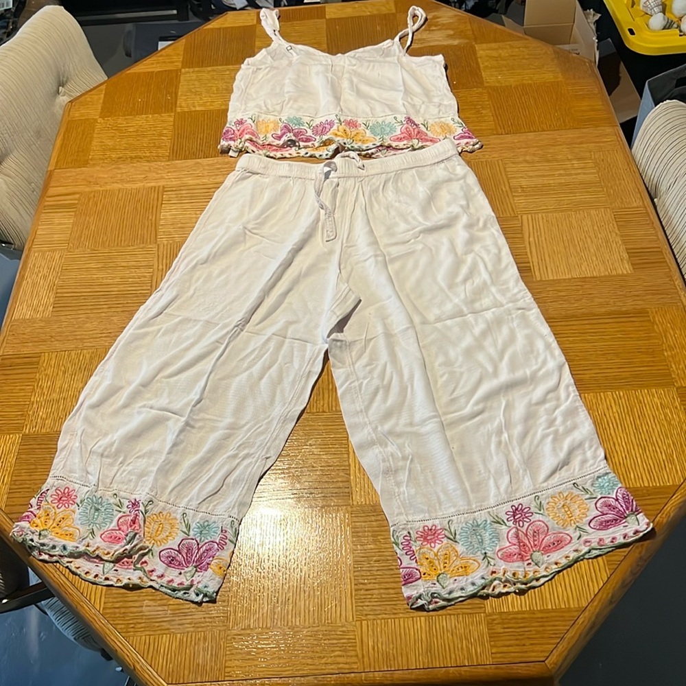Anthropologie Floral Sleepwear Set Embroidered Top and Bottom Spring